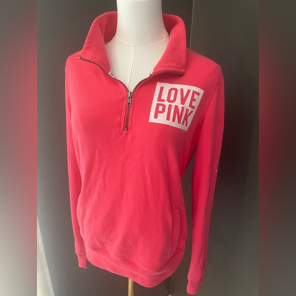 PINK Victoria's Secret Half-zip Coral Long Sleeve Sweatshirt with collar size XS